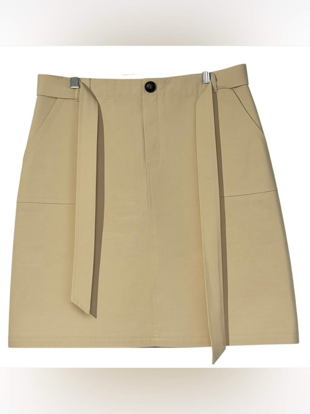 100% Cotton Canvas Tan Midi Skirt with Matching Belt